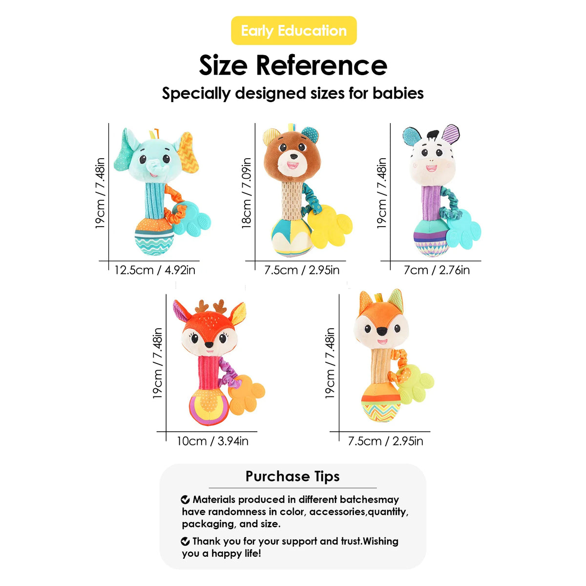 Soft Baby Rattle – Stuffed Animal Sensory & Crinkle Toy