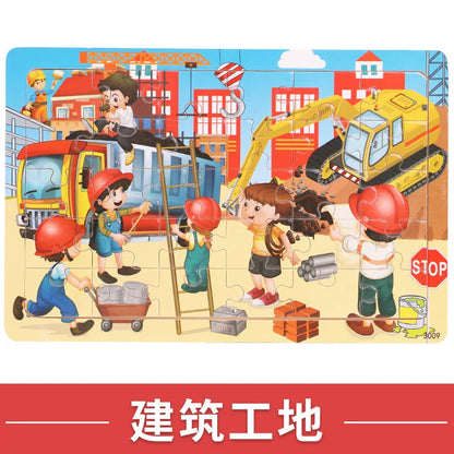 Wooden Animal Puzzle 30-Piece Dinosaur Cartoon Puzzle Toy