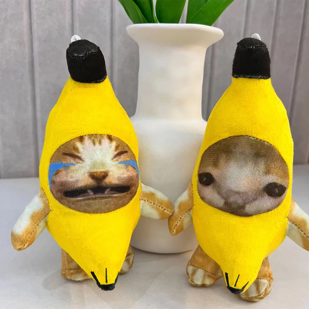 Banana Cat Plush Keychain Pendant with Sound Toy