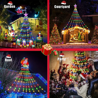 Star Waterfall String Lights – Solar LED Christmas Tree Decor