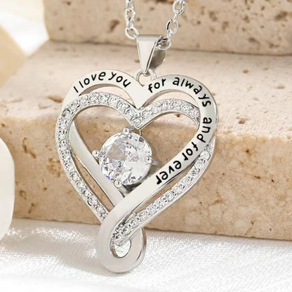 Heart Pendant Necklace, Hollow Heart Rhinestone Jewelry for Women