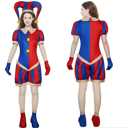 Circus Cosplay Costume Unisex Jumpsuit with Hat & Gloves