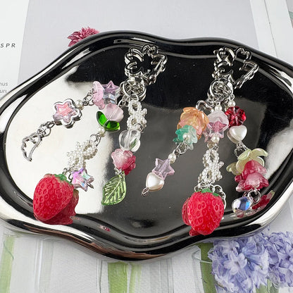 Beaded Phone Chain Cute Bear Strawberry Y2K Handbag Keychain