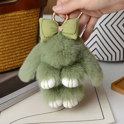 ZAKOL 15cm Fluffy Rabbit Fur Pompon Bunny Keychain Soft Cute Rabbit Toy Key Chain Bag Decoration Accessories Gift for Girls