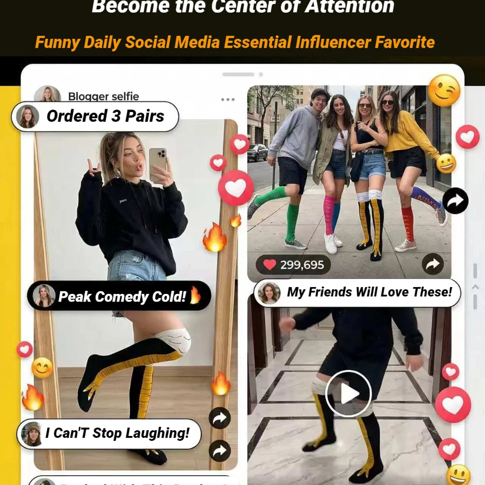 CHUANGERM Men Funny 3D Chicken Socks Print High Flexibility Thigh High Tube Sock Fashion Thin Toe Feet