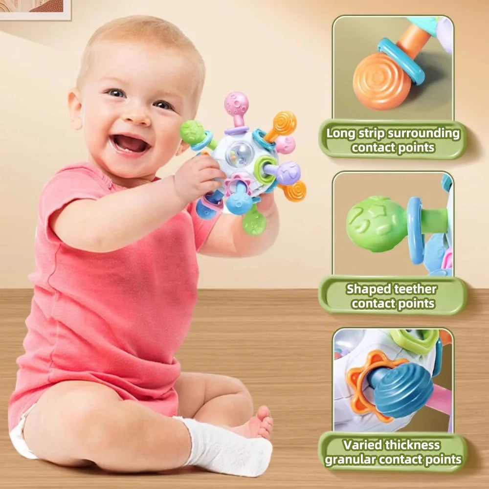 Baby Silicone Teether Grasping Ball – 3-in-1 Rattle Toy
