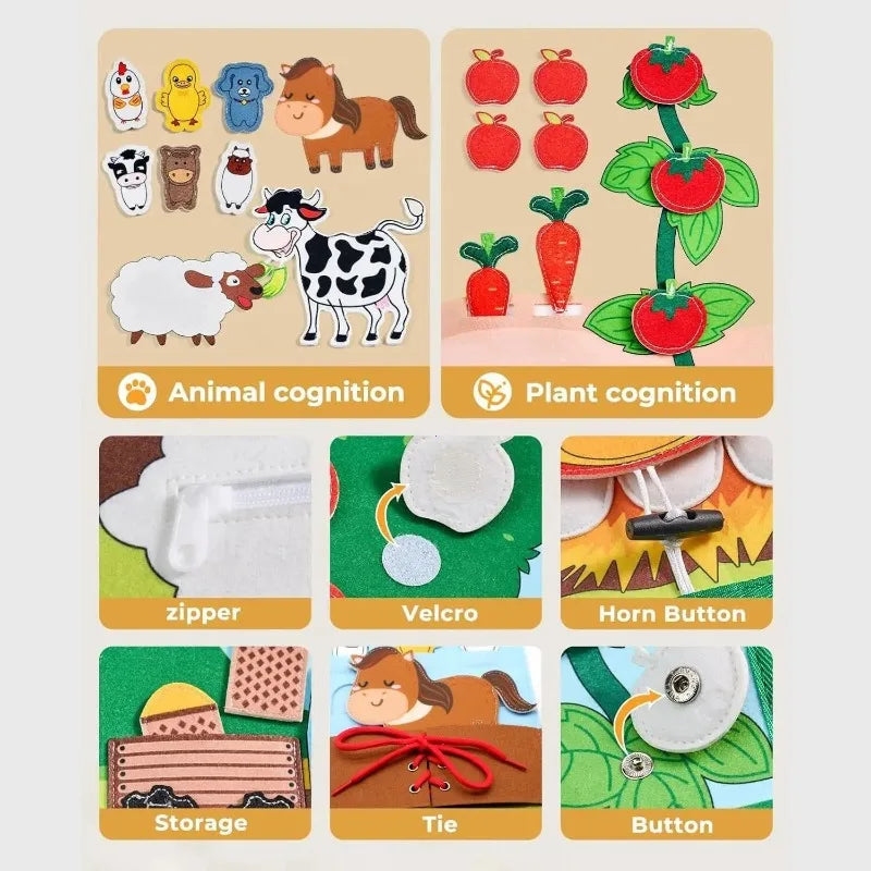 Montessori Busy Book – Farm Animal Activity Toy for Preschool Kids