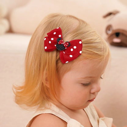 2Pcs/lot 3.9in Big Bows Hair Bangs Clip for Little Girls cartoon Party Headdress Sweet Polka Dot Bow Hair Clip Set