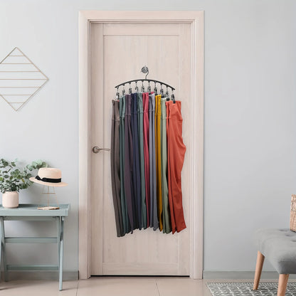 1pc Curved Shape Hanger, Metal Yoga Pants Hangers, Organizer For Closet, Pants Hanger With 10 Clothespins, Holds 10 Leggings