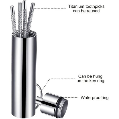 Stainless Steel Toothpicks Pocket Set, Portable Floss Pick Reusable Metal Toothpicks Tooth Cleaning Kit With Keychain Holder