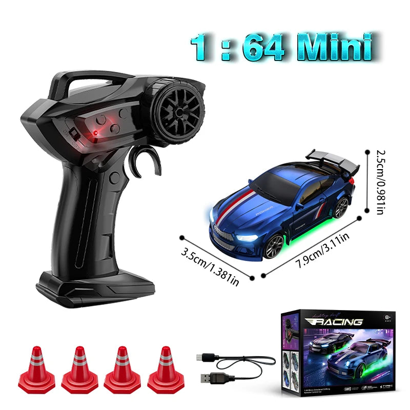 Mini RC Drift Car – 1:64 RWD Remote Control Racing Car with LED Light