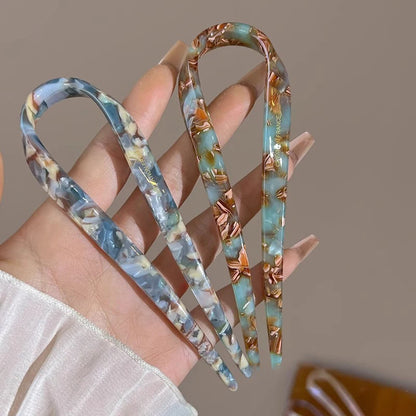 U-Shaped Hair Sticks Acetate Acrylic Hair Fork Hair Clips Fashion Bow Hairpin Geometric Headwear Women Girls Hair Accessories