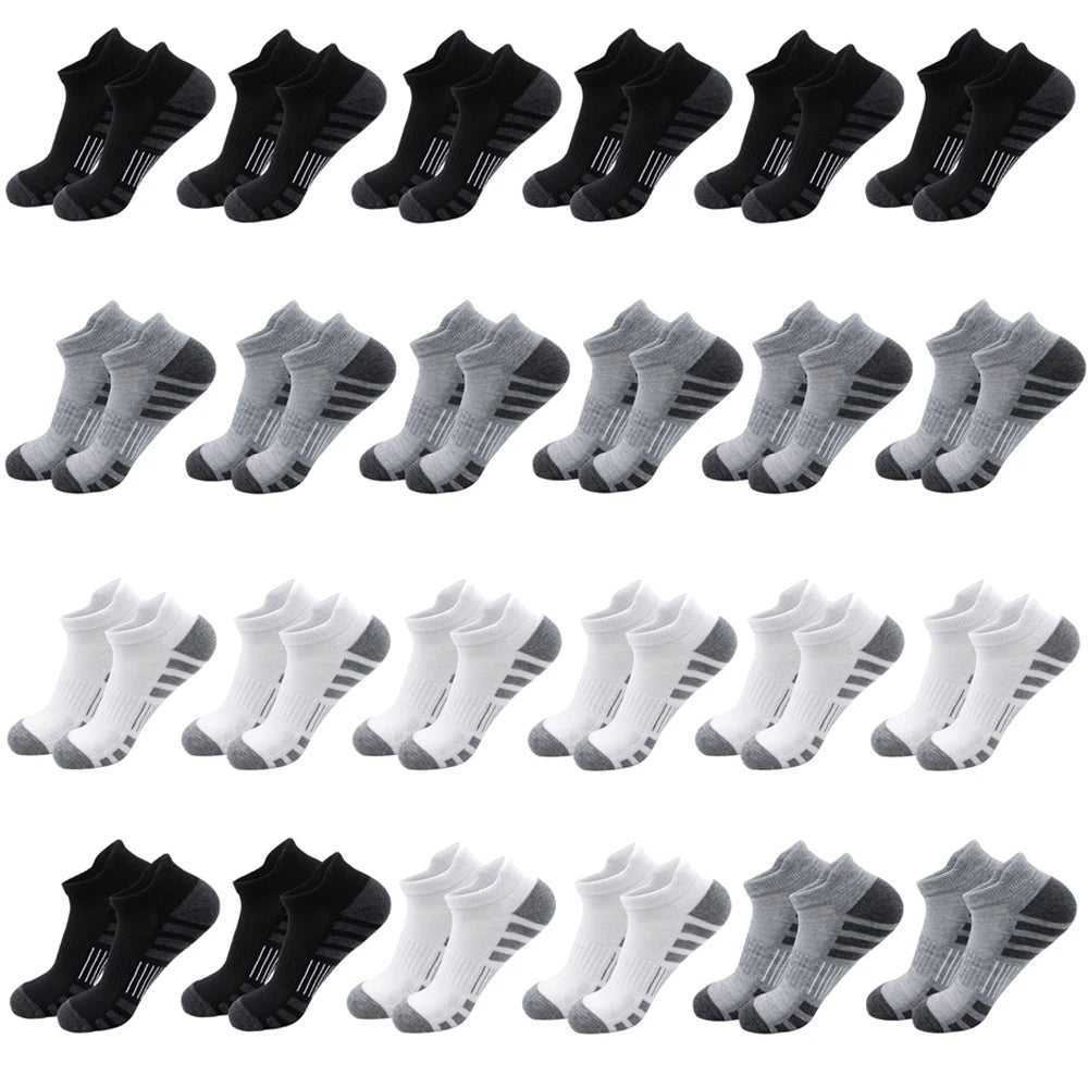6/24Pairs Ankle Athletic Running Socks Cushioned Breathable Low Cut Sports Tab Socks For Men And Women