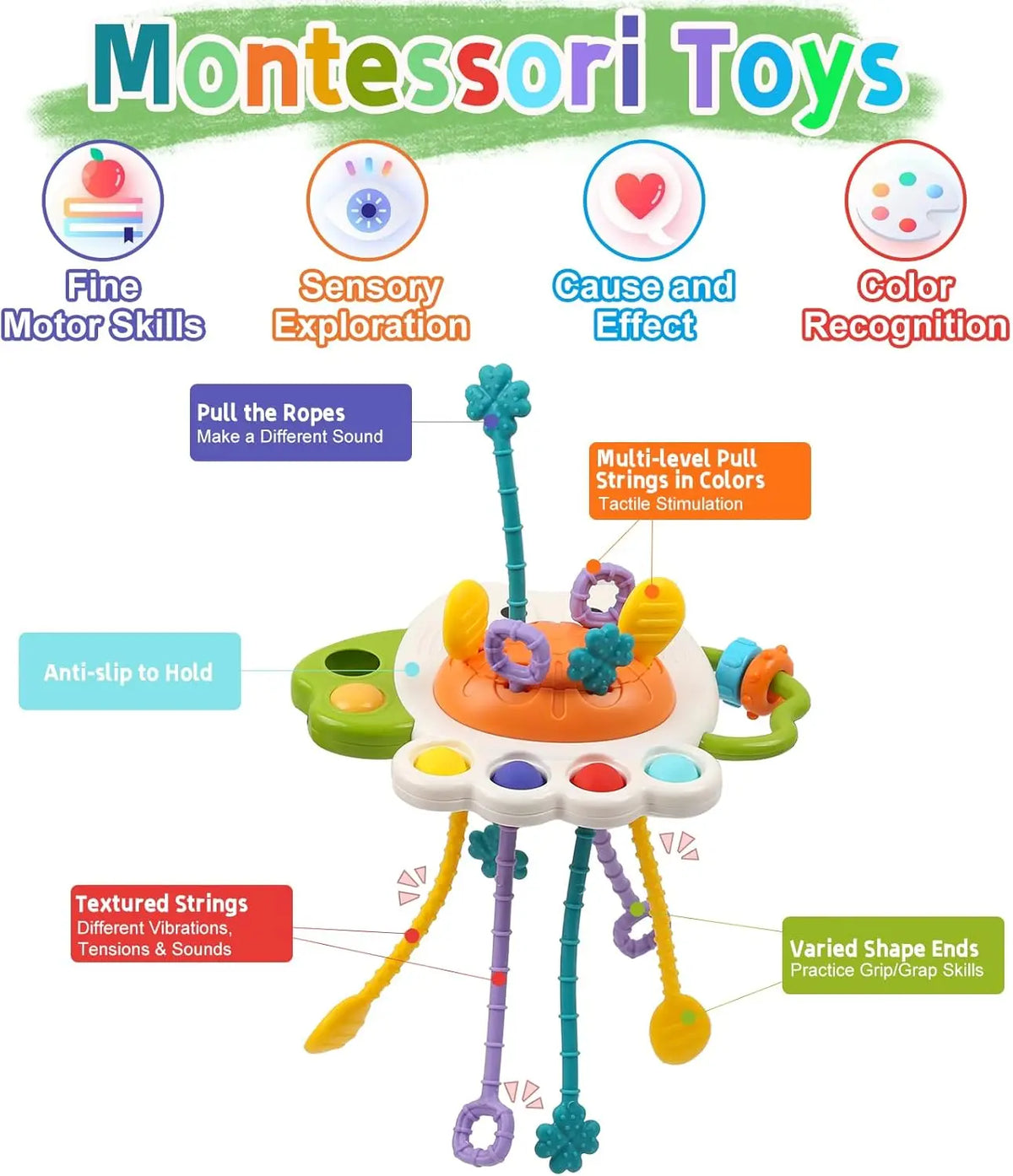 Pull String Toy – Silicone Baby Sensory Teething Montessori Toy