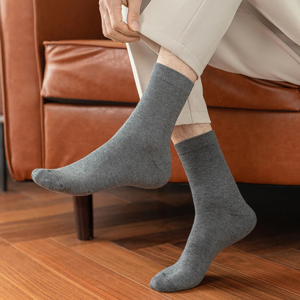 10 Pairs New Men's Cotton Socks Black Business Men Socks Soft Breathable Autumn Spring for Male White US6-10