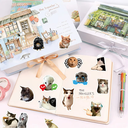 10/50/100pcs Funny Cat Meme Cartoon Stickers Waterproof DIY Laptops Water Bottles Phones Cute Animal Decals Toys Gifts