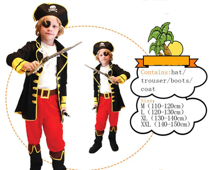 Kids Pirate Costume Set Top Pants Headgear – Halloween Dress-Up