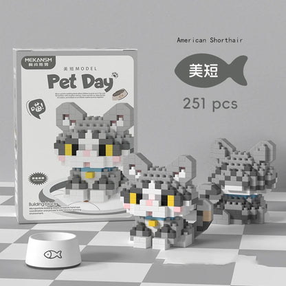 Mini Dog & Cat Building Block Model – Cute Pet Ornament