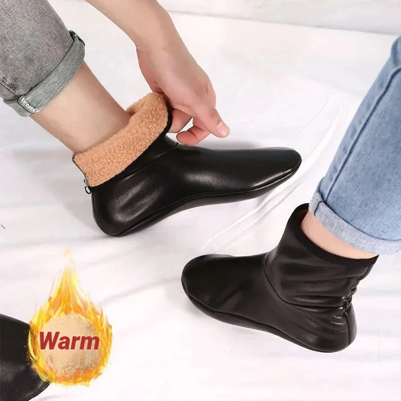 1 pair Men's and Women's Medium Waist Velvet Thick Adult Warm Foot Socks High Indoor Leather Waterproof Room Socks