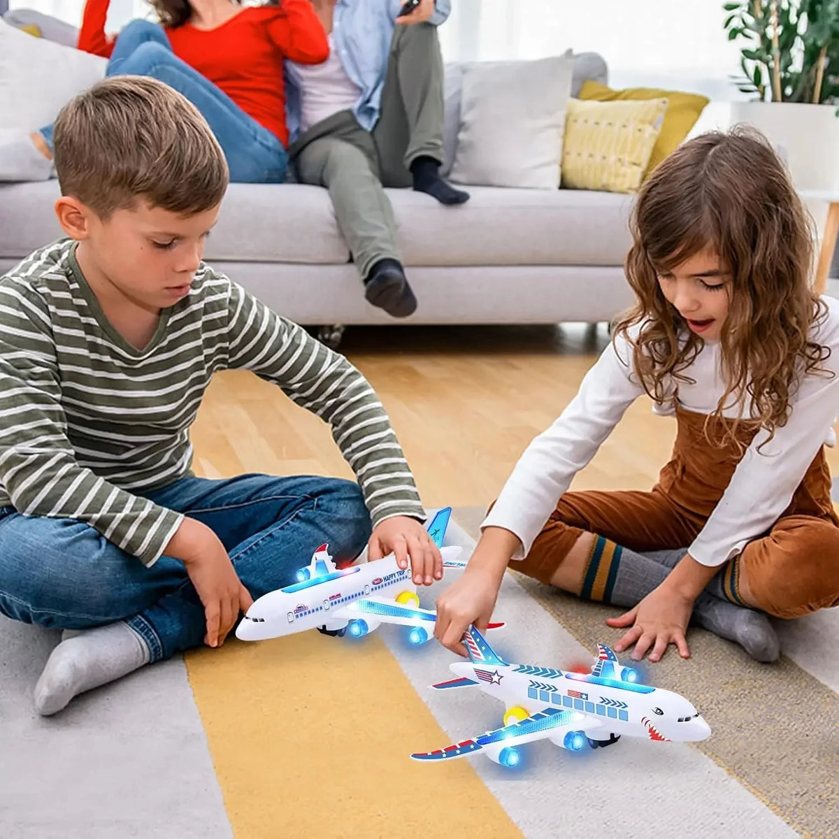 Electronic Airplane Toy with Music, Lights and Obstacle Avoidance