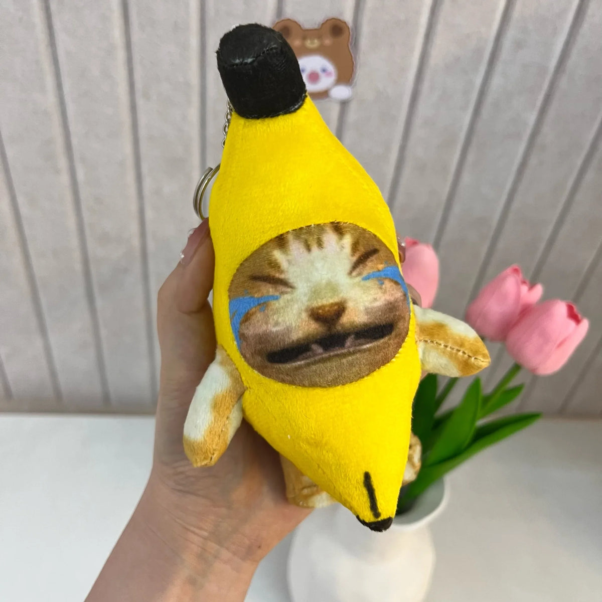 Banana Cat Plush Keychain Pendant with Sound Toy