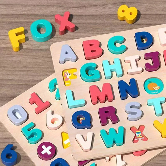 Wooden Puzzle for Toddlers – Alphabet, Number & Shape Matching