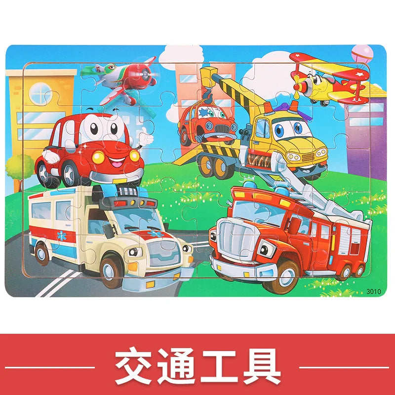 Wooden Animal Puzzle 30-Piece Dinosaur Cartoon Puzzle Toy