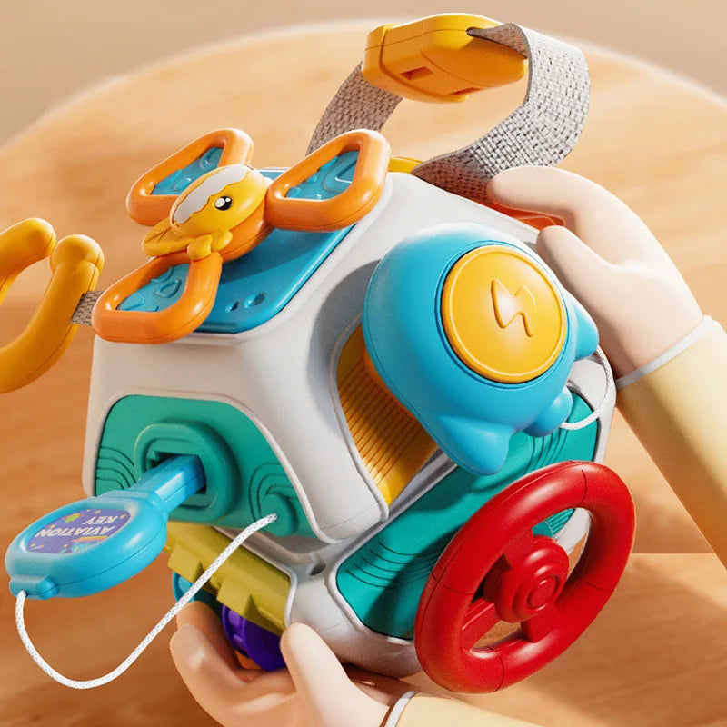 Montessori Busy Board Cube – Toddler Sensory Activity Toy