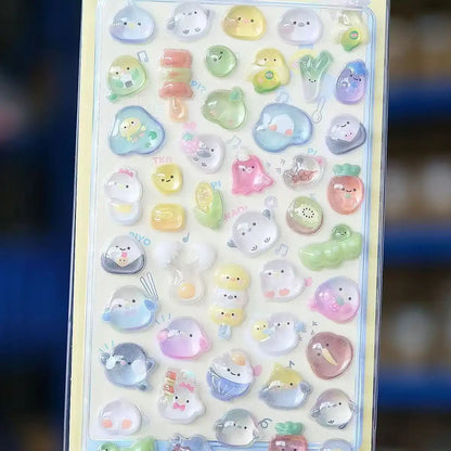 Kawaii 3D Jelly Resin Stickers Cute Cartoon Sparkle Transparent Decals for Scrapbooking Phone Case Laptop DIY Decor