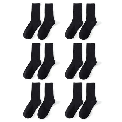 6/12 Pairs Middle Tube Socks For Men Solid Colour In White and Black Streetwear Harajuku Fashion Breathable and Casual Socks