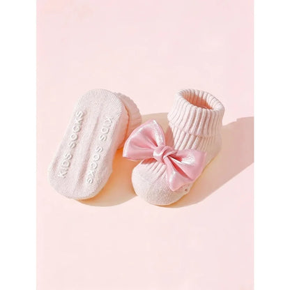 4 Pairs Toddler Socks with Bows, Soft Cotton Cute Ankle Socks for Infants Girls, Fashion Anty-Slip Newborn Baby Socks 0-24 Month