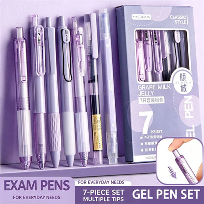 7pcs Gel Pens 0.5mm Black Retractable Pens for School & Exams