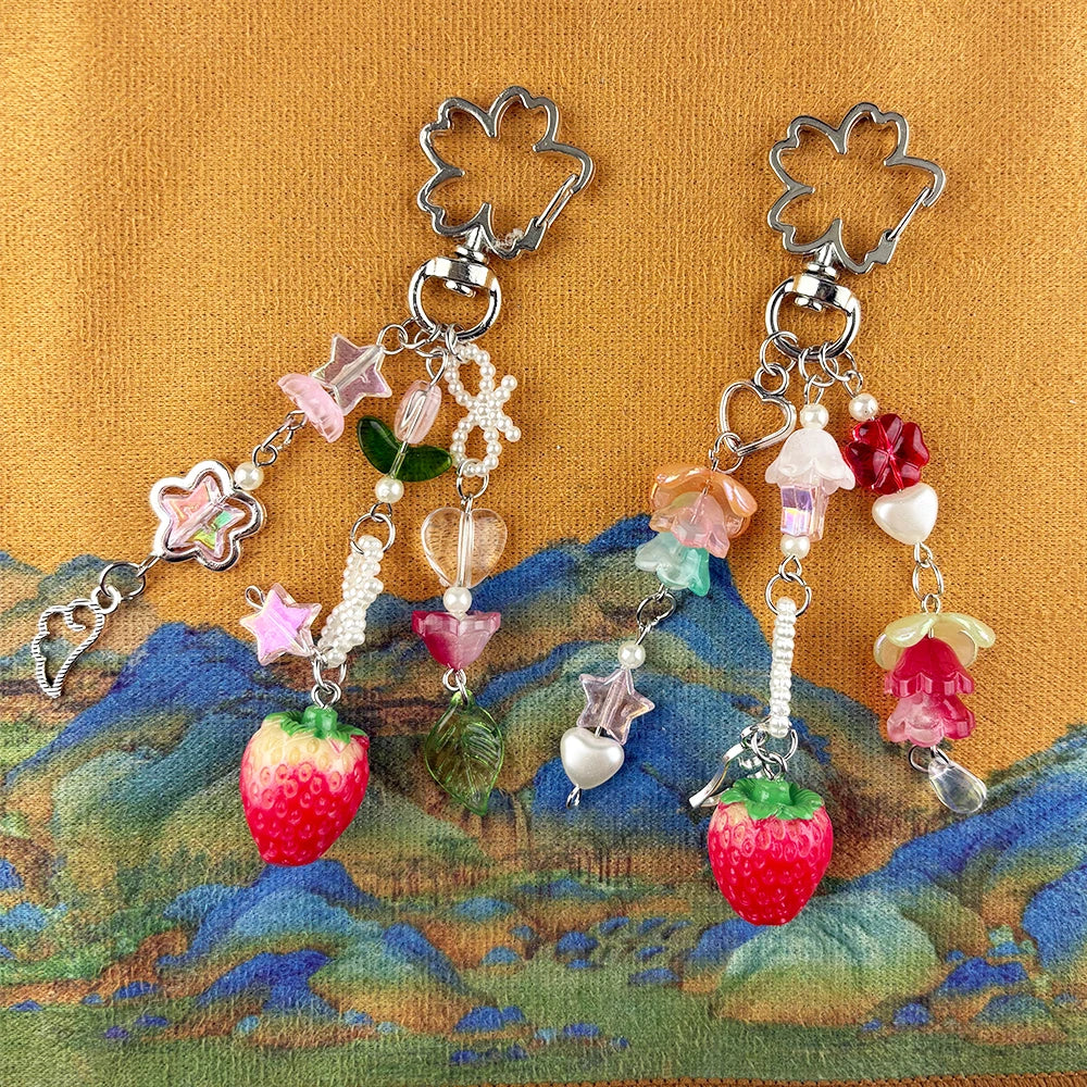 Beaded Phone Chain Cute Bear Strawberry Y2K Handbag Keychain