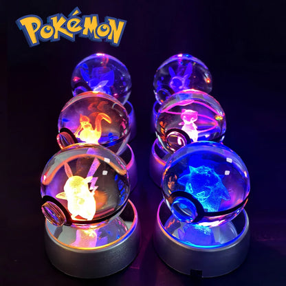 3D Crystal Ball Night Light – LED Glass Lamp with Colorful Base