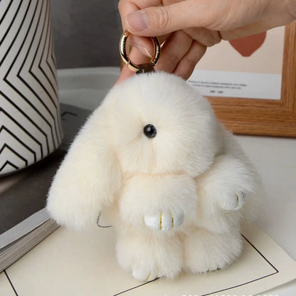 Rabbit Fur Keychain – Plush Bag Charm Animal Accessory
