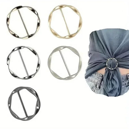 5pcs Fashion Metal Round Circle Clip Buckle Shawl T-Shirt Tie Clip Brooch Waist Buckle Versatile Clothing Ring Wrap Holder