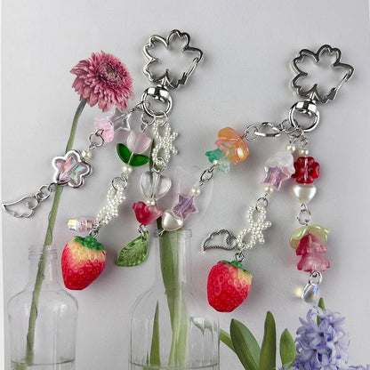 Beaded Phone Charm, Cute Bear Strawberry Chain Y2K Accessory