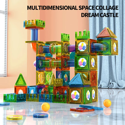 Magnetic Tiles Building Blocks with 3D STEM Marble Run