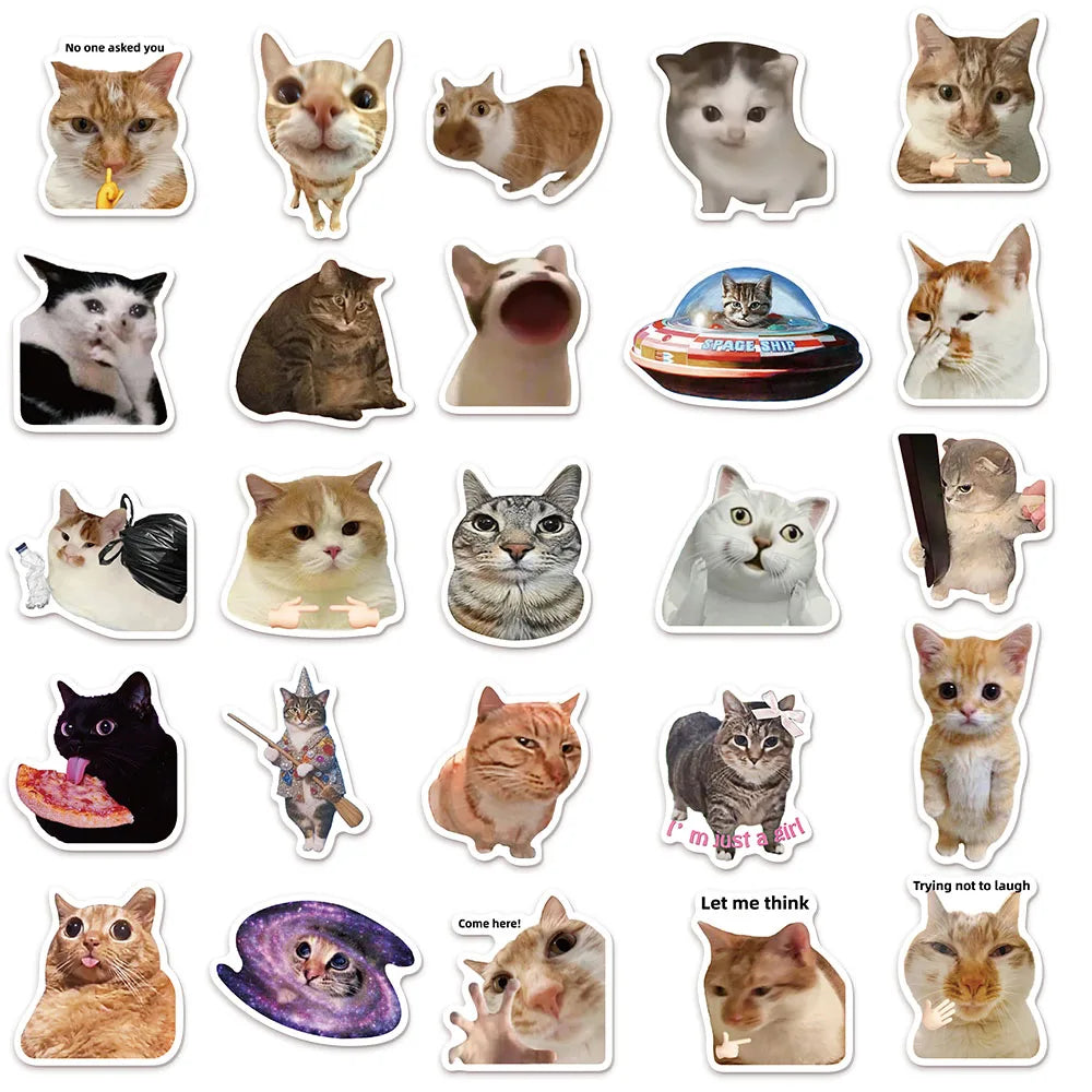 50/100PCS Creative Network Popular Cat Meme Collection Hand Account DIY Graffiti Stickers Water Cup Skateboard Stickers
