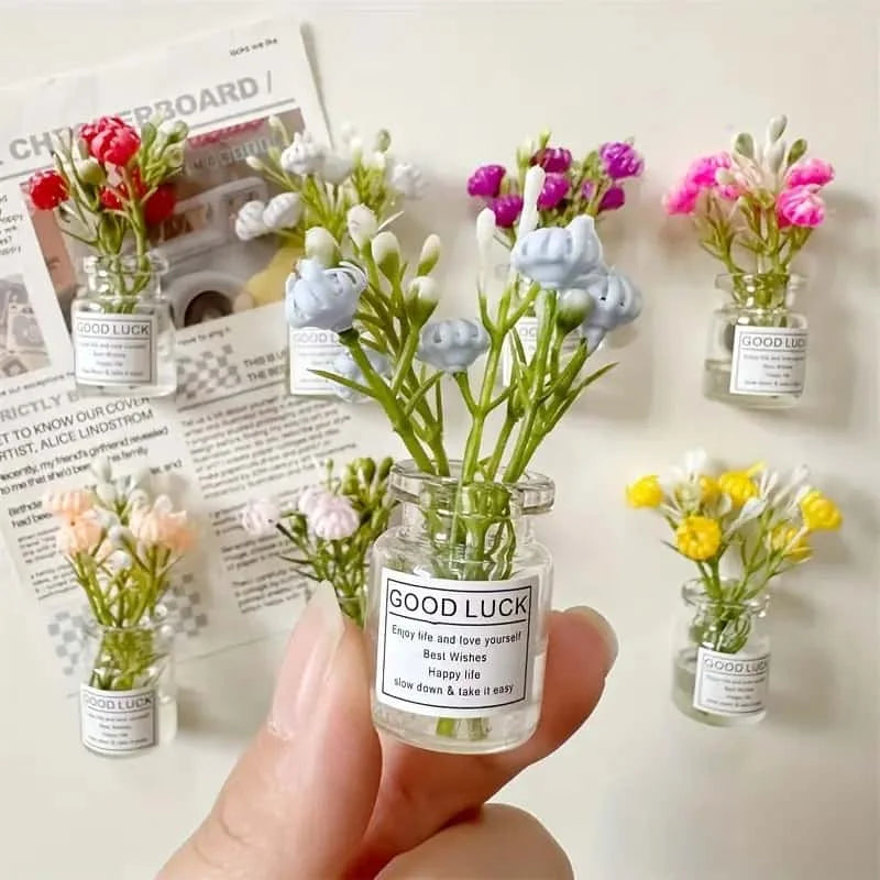 Mini Vase Fridge Magnets – 8-Piece 3D Refrigerator Decor Set