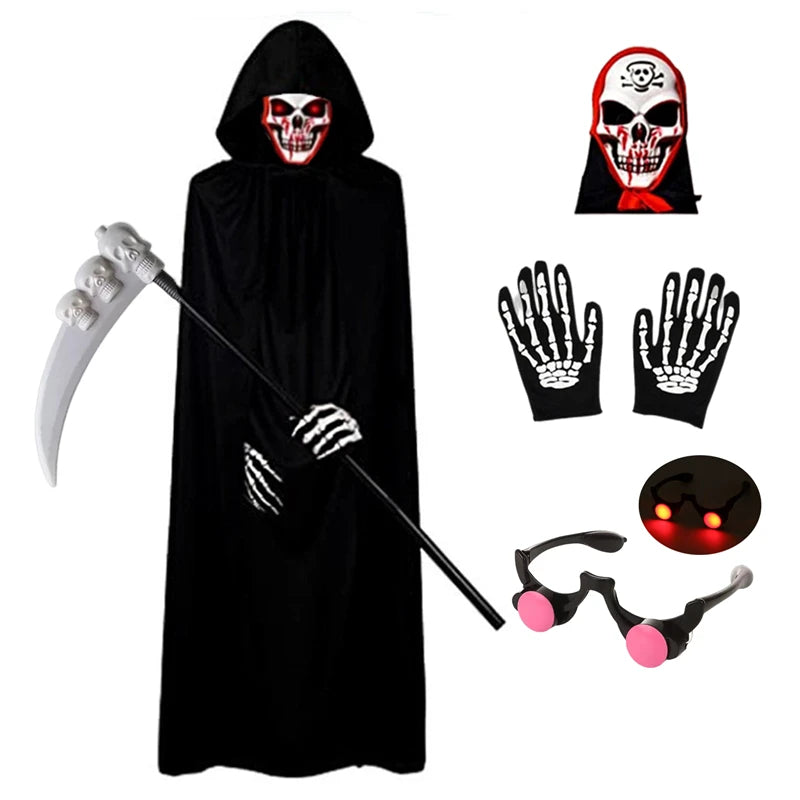 Grim Reaper Halloween Costume Kids Set with Mask & Gloves