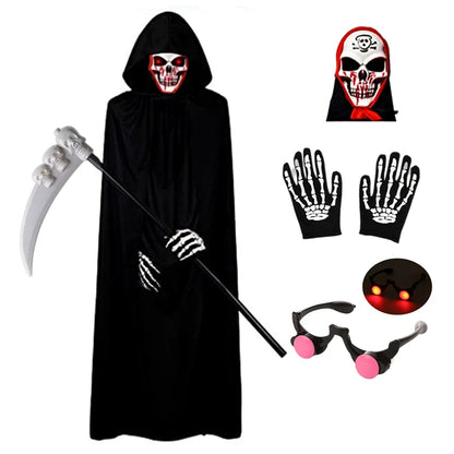 Grim Reaper Halloween Costume Kids Set with Mask & Gloves