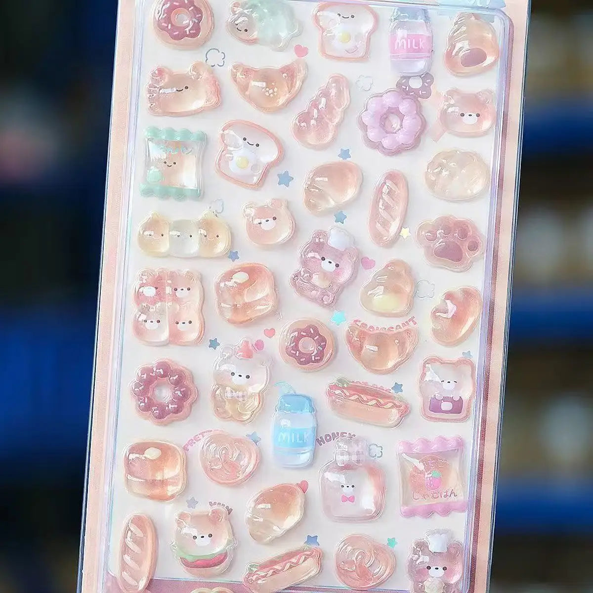 Kawaii 3D Jelly Resin Stickers Cute Cartoon Sparkle Transparent Decals for Scrapbooking Phone Case Laptop DIY Decor