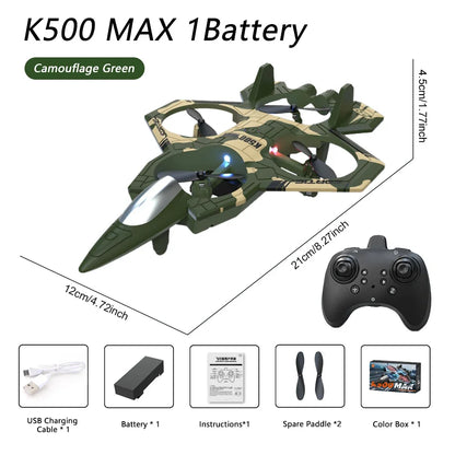 K500 MAX RC Plane – 2.4GHz Foam Stunt Glider with LED Lights