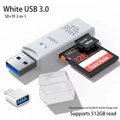 2-in-1 USB 3.0 High Speed Card Reader TF Memory Card Adapter Portable USB Flash Drive Design for PC Laptop Office Accessories