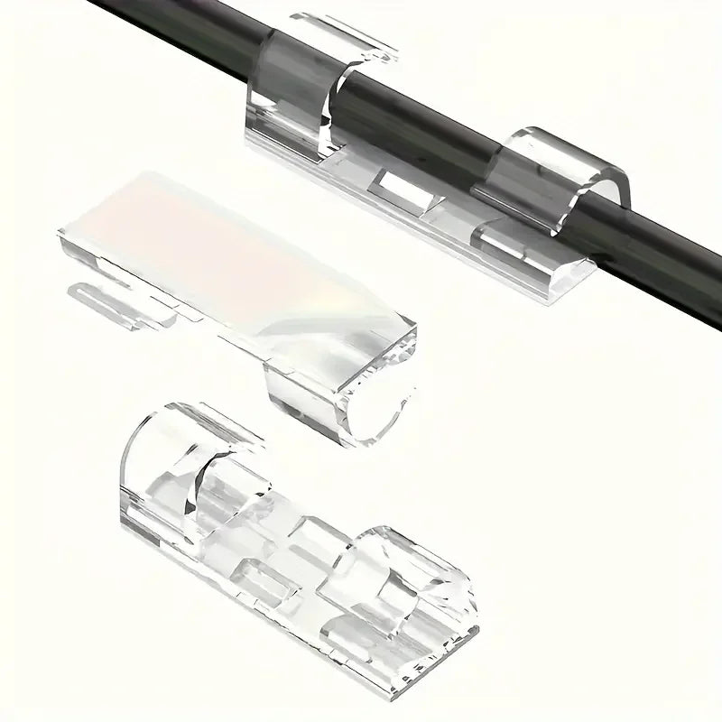 Clear Plastic Cable Clips - Transparent Wire Organizers for Wall & Desk Cable Management, Adhesive Cord Holders