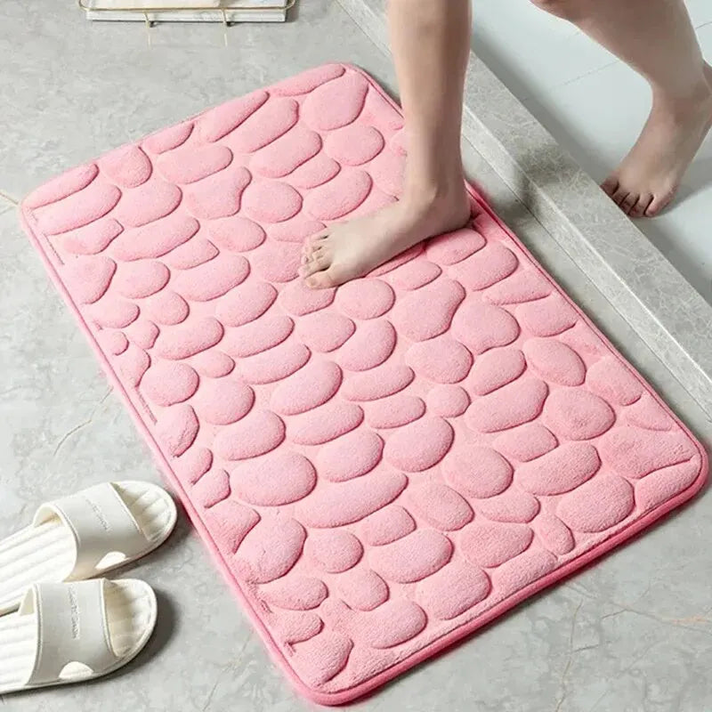 Anti Slip Bathroom Mat – Embossed Pebble Microfiber Floor Rug