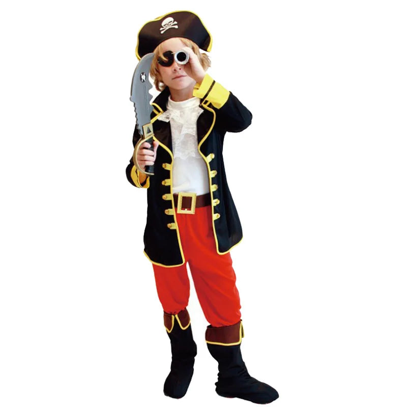 Kids Pirate Costume Set Top Pants Headgear – Halloween Dress-Up