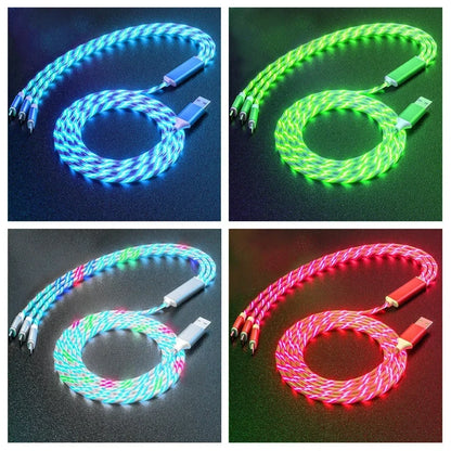 Glowing LED Light USB 3 IN 1 cable Phone Fast Charging Charger Luminous Type C Cable For Xiaomi iPhone Phone Accessories