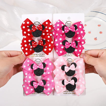 2Pcs/lot 3.9in Big Bows Hair Bangs Clip for Little Girls cartoon Party Headdress Sweet Polka Dot Bow Hair Clip Set